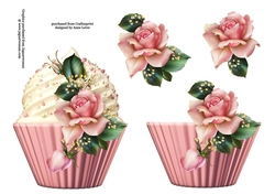 Floral cupcake Decoupage Sheet - Downton Decor Roses