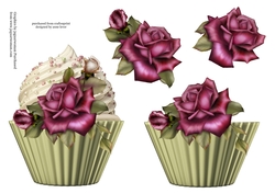Floral cupcake Decoupage Sheet - Antique Roses