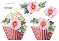 Floral cupcake Decoupage Sheet - Beautiful Pink Blooms
