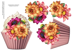 Floral Cupcake Decoupage Sheet - Dahlia