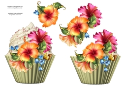 Floral Cupcake Decoupage Sheet - Hibiscus