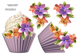 Floral Cupcake Decoupage Sheet - origami & Pearls