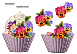 Floral Cupcake Decoupage Sheet - Pansies & Butterflies