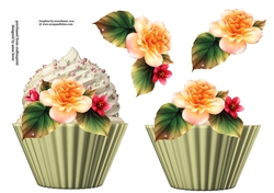 Floral Cupcake Decoupage Sheet - Peach Begonias
