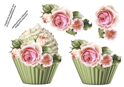 Floral Cupcake Decoupage Sheet - Pretty Pink Roses