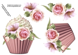 Floral Cupcake Decoupage Sheet - Roses & Lilies