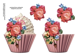 Floral Cupcake Decoupage Sheet - Rosey Posey