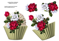 Floral Cupcake Decoupage Sheet - Tudor Roses