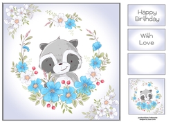 Cute Animals Floral Wreath - Raccoon