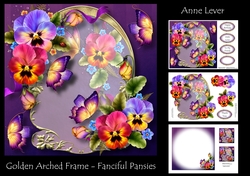 Golden Arched Frame - Fanciful Pansies