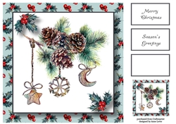 Rustic Pinecones & Watercolour Baubles 8x8