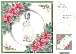 Beautiful Watercolour Snowy Hare At Christmas 8x8