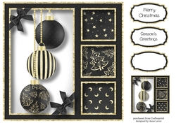 Gold Foil Baubles - Black 8x8