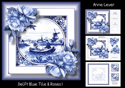 Delft Blue Tile & Roses 1