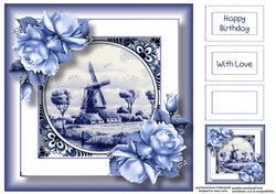 Delft Blue Tile & Roses 7 8x8