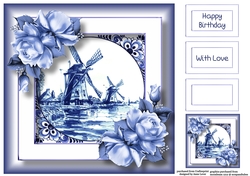 Delft Blue Tile & Roses 6 8x8