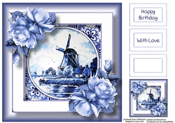 Delft Blue Tile & Roses 5 8x8