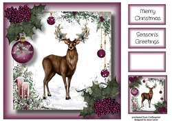 Christmas Stag & Holly Berries 8x8