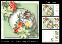 Watercolour Christmas Lamp & Poinsettias