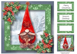 Christmas Gnome & Holly 3 8x8