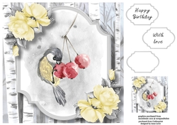 Watercolour Winter Bird Birthday 3 8x8