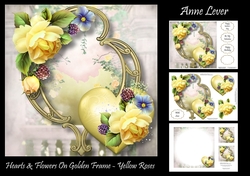 Hearts & Flowers On Golden Frame - Yellow Roses