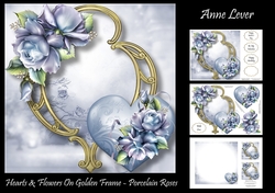 Hearts & Flowers On Golden Frame - Porcelain Roses