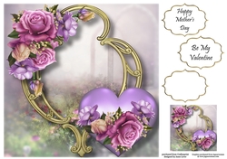 Hearts & Flowers On Golden Frame - Belle Epoque Roses 8x8