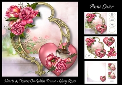 Hearts & Flowers On Golden Frame - Glory Roses