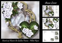 Hearts & Flowers On Golden Frame - White Roses