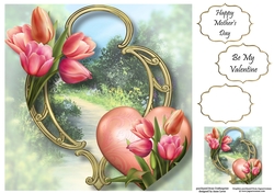 Hearts & Flowers On Golden Frame - Tulips 8x8