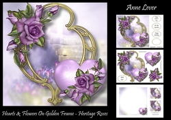 Hearts & Flowers On Golden Frame - Heritage Roses