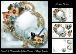 Hearts & Flowers On Golden Frame - Magic Garden