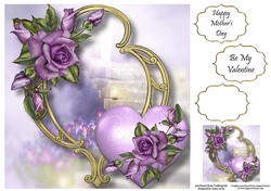 Hearts & Flowers On Golden Frame - Heritage Roses 8x8