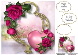 Hearts & Flowers On Golden Frame - Magenta Roses 8x8
