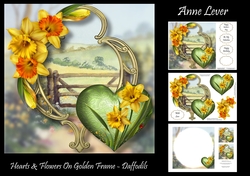 Hearts & Flowers On Golden Frame - Daffodils