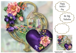 Hearts & Flowers On Golden Frame - Summer Blooms 8x8