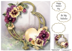 Hearts & Flowers On Golden Frame - Muted Pansies 8x8