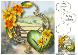 Hearts & Flowers On Golden Frame - Daffodils 8x8