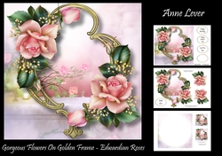 Gorgeous Flowers On Golden Frame - Edwardian Roses