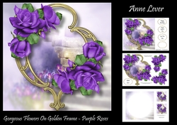 Gorgeous Flowers On Golden Frame - Purple Roses