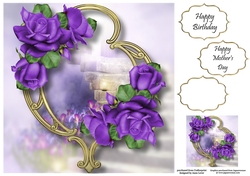 Gorgeous Flowers On Golden Frame - Purple Roses 8x8