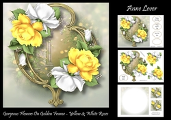 Gorgeous Flowers On Golden Frame - Yellow & White Roses