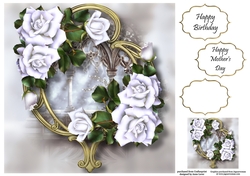 Gorgeous Flowers On Golden Frame - White Roses 8x8