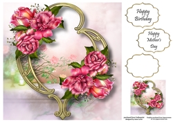 Gorgeous Flowers On Golden Frame - Glory Roses 8x8