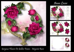 Gorgeous Flowers On Golden Frame - Magenta Roses