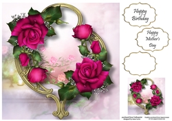 Gorgeous Flowers On Golden Frame - Magenta Roses 8x8