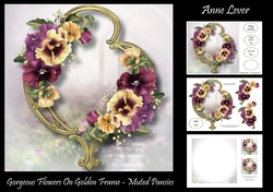 Gorgeous Flowers On Golden Frame - Muted Pansies