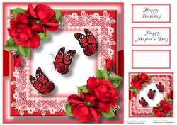 Butterflies & roses - Red 8x8