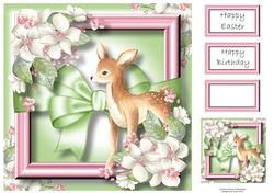 Easter Fawn With Flowers & Bow 8x8